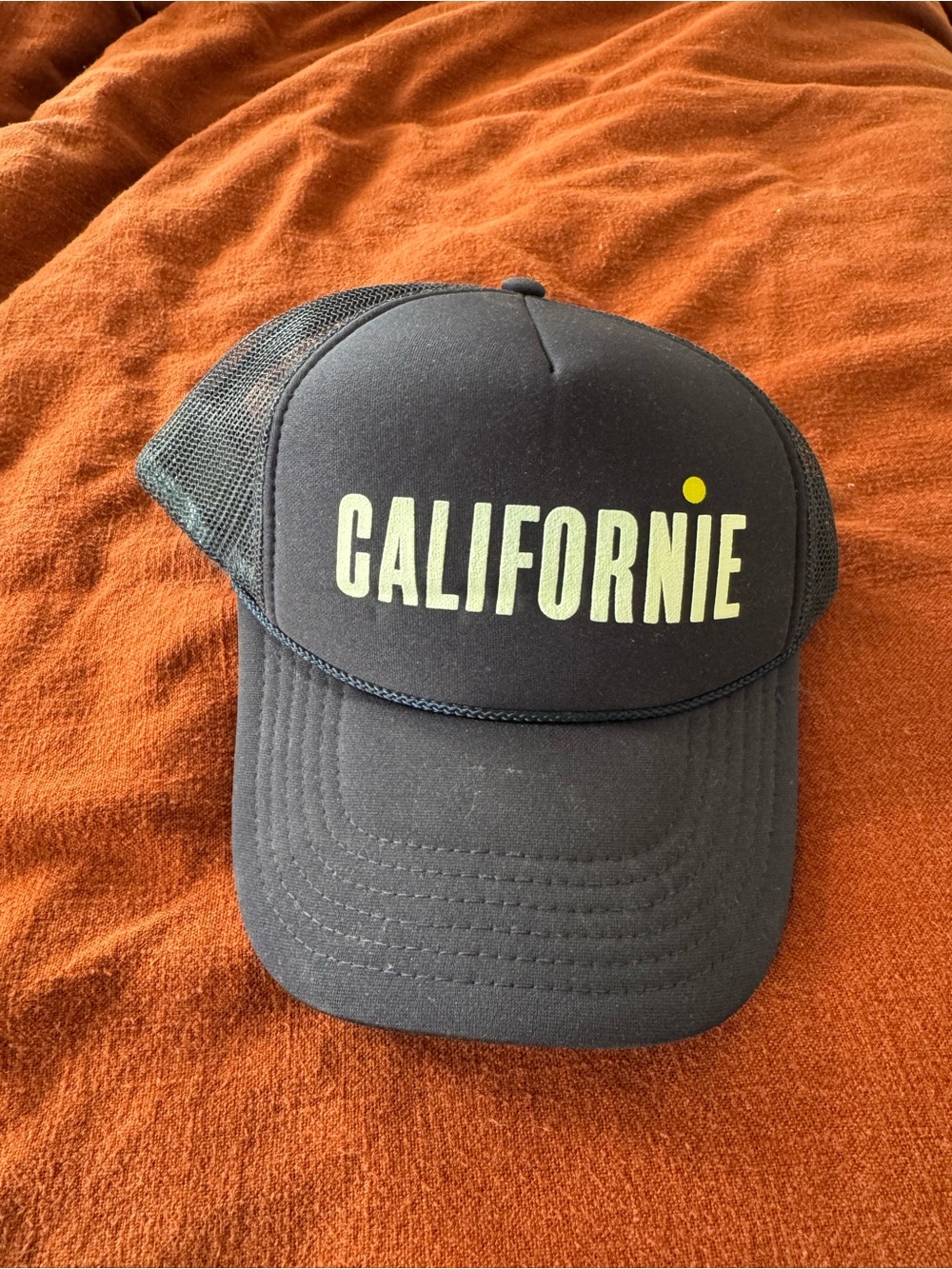 Clare V Black Trucker Hat with Yellow Dot Californie